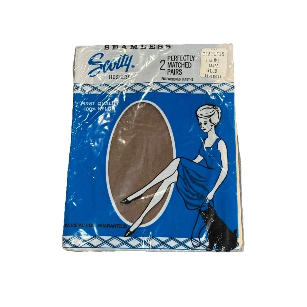 Vintage Scotty Seamless Nylon Stockings‎ Hosiery Taupe Size 8.5